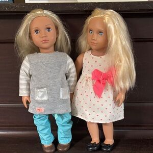 Our Generation Blonde Doll Set with Gray and Pink Outfits Set of 2 dolls